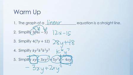 Warm Up. Lesson 63: Solving Systems of Linear Equations by Elimination Expressions and Equations.