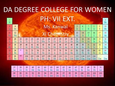 DA DEGREE COLLEGE FOR WOMEN PH: VII EXT. Ms. Kanwal XI Chemistry.