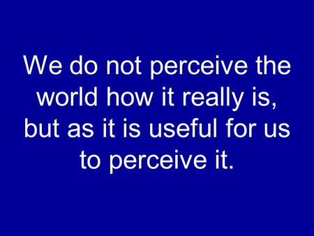 We do not perceive the world how it really is, but as it is useful for us to perceive it.