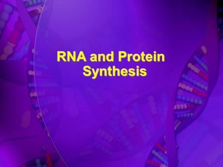 RNA and Protein Synthesis From Genes to PRoteins.