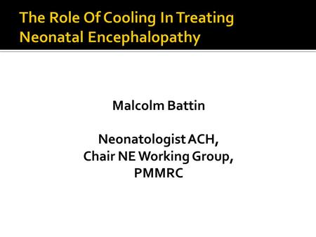 Malcolm Battin Neonatologist ACH, Chair NE Working Group, PMMRC.