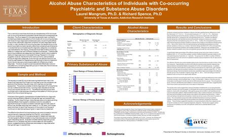 Introduction Introduction Alcohol Abuse Characteristics Results and Conclusions Results and Conclusions Analyses comparing primary substance of abuse indicated.