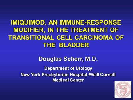 IMIQUIMOD, AN IMMUNE-RESPONSE MODIFIER, IN THE TREATMENT OF TRANSITIONAL CELL CARCINOMA OF THE BLADDER Douglas Scherr, M.D. Department of Urology New York.