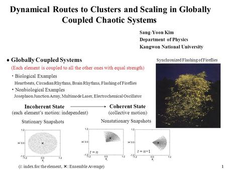 11 Dynamical Routes to Clusters and Scaling in Globally Coupled Chaotic Systems Sang-Yoon Kim Department of Physics Kangwon National University  Globally.