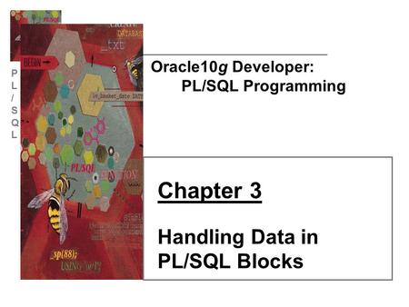 PL/SQLPL/SQL Oracle10g Developer: PL/SQL Programming Chapter 3 Handling Data in PL/SQL Blocks.