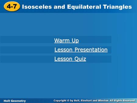 4-7 Isosceles and Equilateral Triangles Warm Up Lesson Presentation