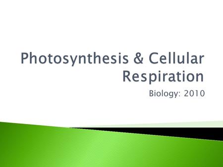 Photosynthesis & Cellular Respiration Biology: 2010.