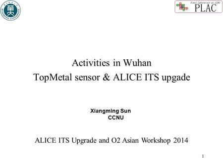 1 Activities in Wuhan TopMetal sensor & ALICE ITS upgade Xiangming Sun CCNU ALICE ITS Upgrade and O2 Asian Workshop 2014.