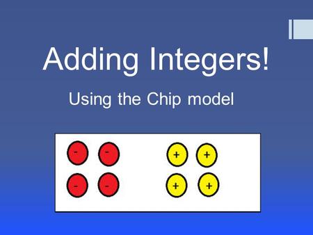Adding Integers! Using the Chip model. What is an Integer?  A whole number (so not a fraction)  Can be positive or negative  Includes zero Examples:
