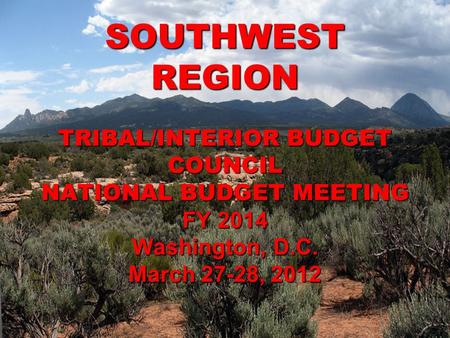 SOUTHWEST REGION TRIBAL/INTERIOR BUDGET COUNCIL NATIONAL BUDGET MEETING FY 2014 Washington, D.C. March 27-28, 2012.
