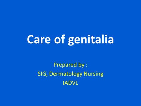 Care of genitalia Prepared by : SIG, Dermatology Nursing IADVL.
