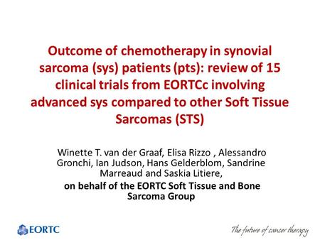 Outcome of chemotherapy in synovial sarcoma (sys) patients (pts): review of 15 clinical trials from EORTCc involving advanced sys compared to other Soft.
