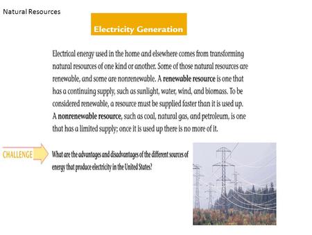 Natural Resources. Biomass Material from living things, such as plants and animals, that is used as a source of fuel. Electricity generation Refers to.