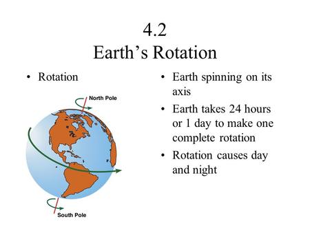 4.2 Earth’s Rotation Rotation Earth spinning on its axis