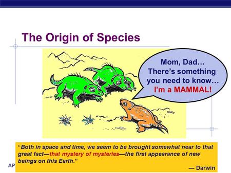 AP Biology 2006-2007 Mom, Dad… There’s something you need to know… I’m a MAMMAL! The Origin of Species “Both in space and time, we seem to be brought.