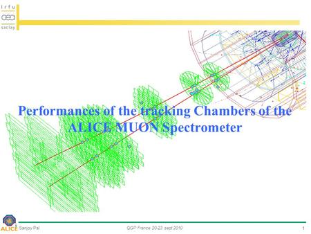 QGP France 20-23 sept 2010Sanjoy Pal Performances of the tracking Chambers of the ALICE MUON Spectrometer 1.