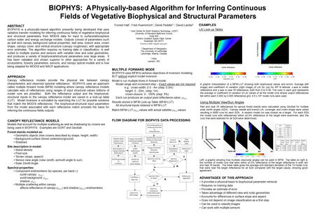 BIOPHYS: A Physically-based Algorithm for Inferring Continuous Fields of Vegetative Biophysical and Structural Parameters Forrest Hall 1, Fred Huemmrich.