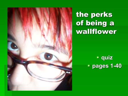 the perks of being a wallflower  quiz  pages 1-40.