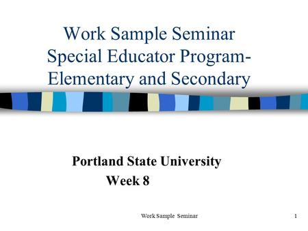 Work Sample Seminar Special Educator Program- Elementary and Secondary