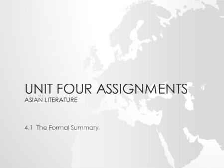 Unit Four Assignments Asian Literature