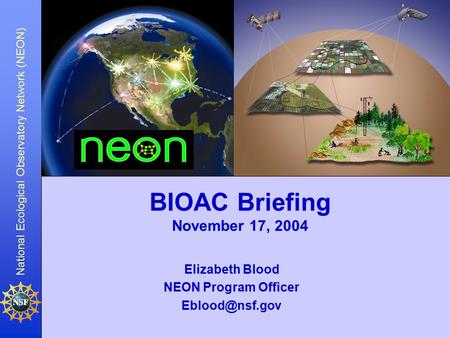 National Ecological Observatory Network (NEON) BIOAC Briefing November 17, 2004 Elizabeth Blood NEON Program Officer