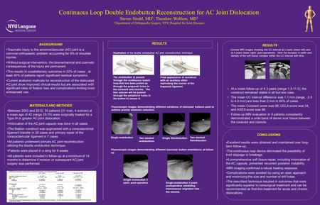 Continuous Loop Double Endobutton Reconstruction for AC Joint Dislocation Steven Struhl, MD 1, Theodore Wolfson, MD 1 1 Department of Orthopaedic Surgery,