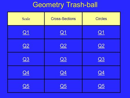 Geometry Trash-ball Scale Cross-SectionsCircles Q1 Q2 Q3 Q4 Q5.
