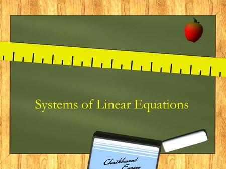 Systems of Linear Equations. A system of linear equations is simply two or more lines graphed on the same graph. They are also called simultaneous linear.