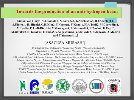 Towards the production of an anti-hydrogen beam Simon Van Gorp1, Y.Enomoto1, N.Kuroda2, K.Michishio3, D.J.Murtagh1, S.Ulmer1,, H. Higaki, C.H.Kim2, Y.Nagata1,