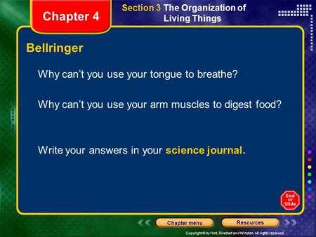 Chapter 4 Bellringer Why can’t you use your tongue to breathe?