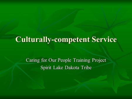 Culturally-competent Service Caring for Our People Training Project Spirit Lake Dakota Tribe.