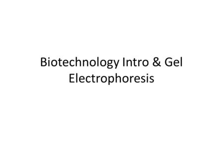 Biotechnology Intro & Gel Electrophoresis