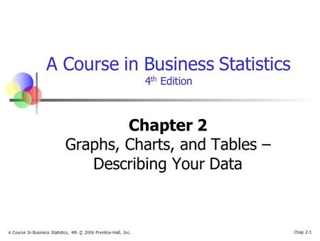 Chap 2-1 A Course In Business Statistics, 4th © 2006 Prentice-Hall, Inc. A Course in Business Statistics 4 th Edition Chapter 2 Graphs, Charts, and Tables.