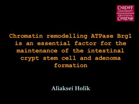 Chromatin remodelling ATPase Brg1 is an essential factor for the maintenance of the intestinal crypt stem cell and adenoma formation Aliaksei Holik.