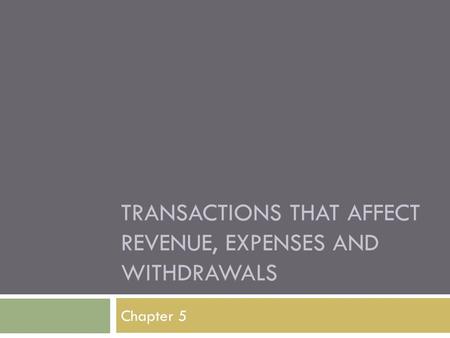 TRANSACTIONS THAT AFFECT REVENUE, EXPENSES AND WITHDRAWALS Chapter 5.