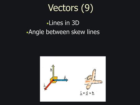 Vectors (9) Lines in 3D Lines in 3D Angle between skew lines Angle between skew lines.