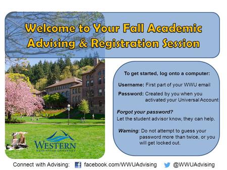 To get started, log onto a computer: Username: First part of your WWU email Password: Created by you when you activated your Universal Account Forgot your.