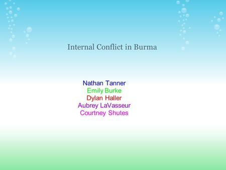 Nathan Tanner Emily Burke Dylan Haller Aubrey LaVasseur Courtney Shutes Internal Conflict in Burma.