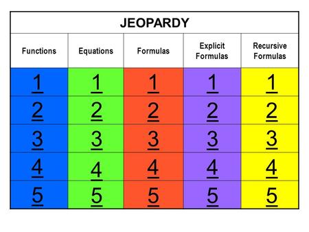 JEOPARDY Functions Equations Formulas Explicit Formulas