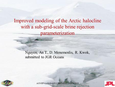 AOMIP workshop #12 Jan 14-16, 2009 WHOI Improved modeling of the Arctic halocline with a sub-grid-scale brine rejection parameterization Nguyen, An T.,