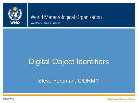 Digital Object Identifiers Steve Foreman, C/DRMM WMO;WIS.