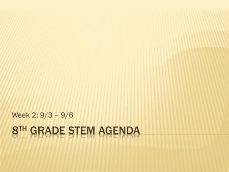 Week 2: 9/3 – 9/6.  Learning Target:  Conversion & measurement practice (Finish)  Complete STEM survey  Get Engineering Notebooks & Binders set up.