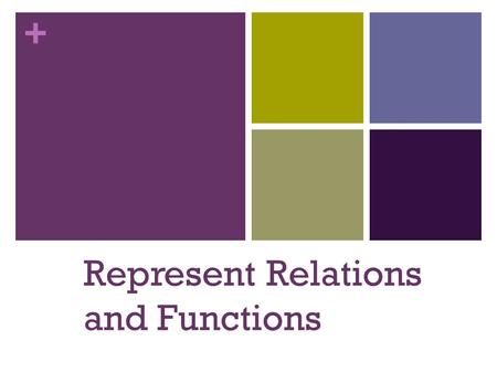 + Represent Relations and Functions. + Relation A relation is a mapping, or pairing, of input values with output values. The set of input values in the.