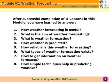 Course on Crop-Weather Relationships