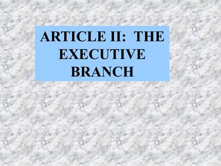 ARTICLE II: THE EXECUTIVE BRANCH