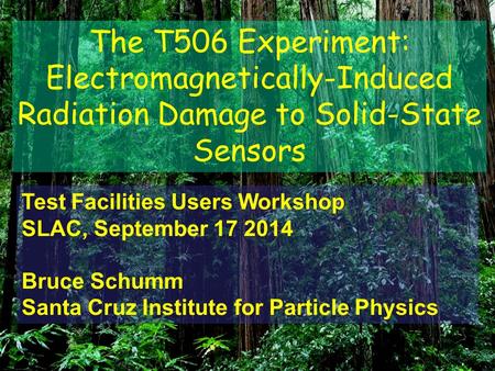 The T506 Experiment: Electromagnetically-Induced Radiation Damage to Solid-State Sensors Test Facilities Users Workshop SLAC, September 17 2014 Bruce Schumm.