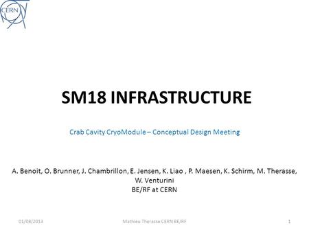 SM18 INFRASTRUCTURE Crab Cavity CryoModule – Conceptual Design Meeting
