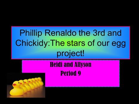 Phillip Renaldo the 3rd and Chickidy:The stars of our egg project! Heidi and Allyson Period 9.