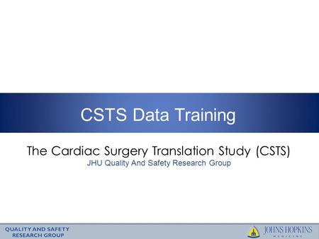 CSTS Data Training The Cardiac Surgery Translation Study (CSTS) JHU Quality And Safety Research Group.