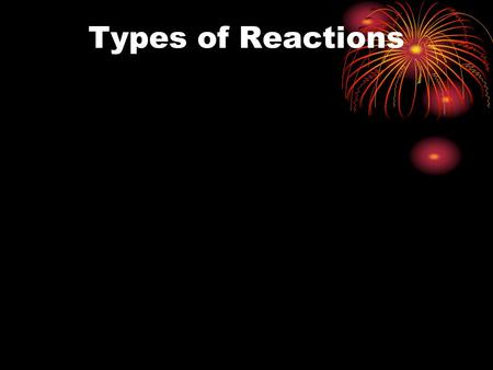 Types of Reactions. There are so many different reactions that happen inside and outside the human body that chemists have tried to organize them into.